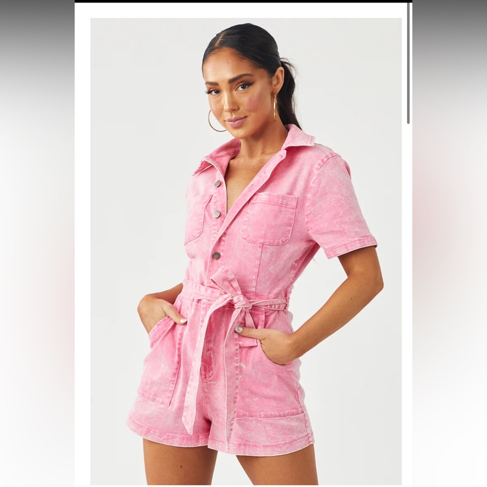 Pink Denim Romper